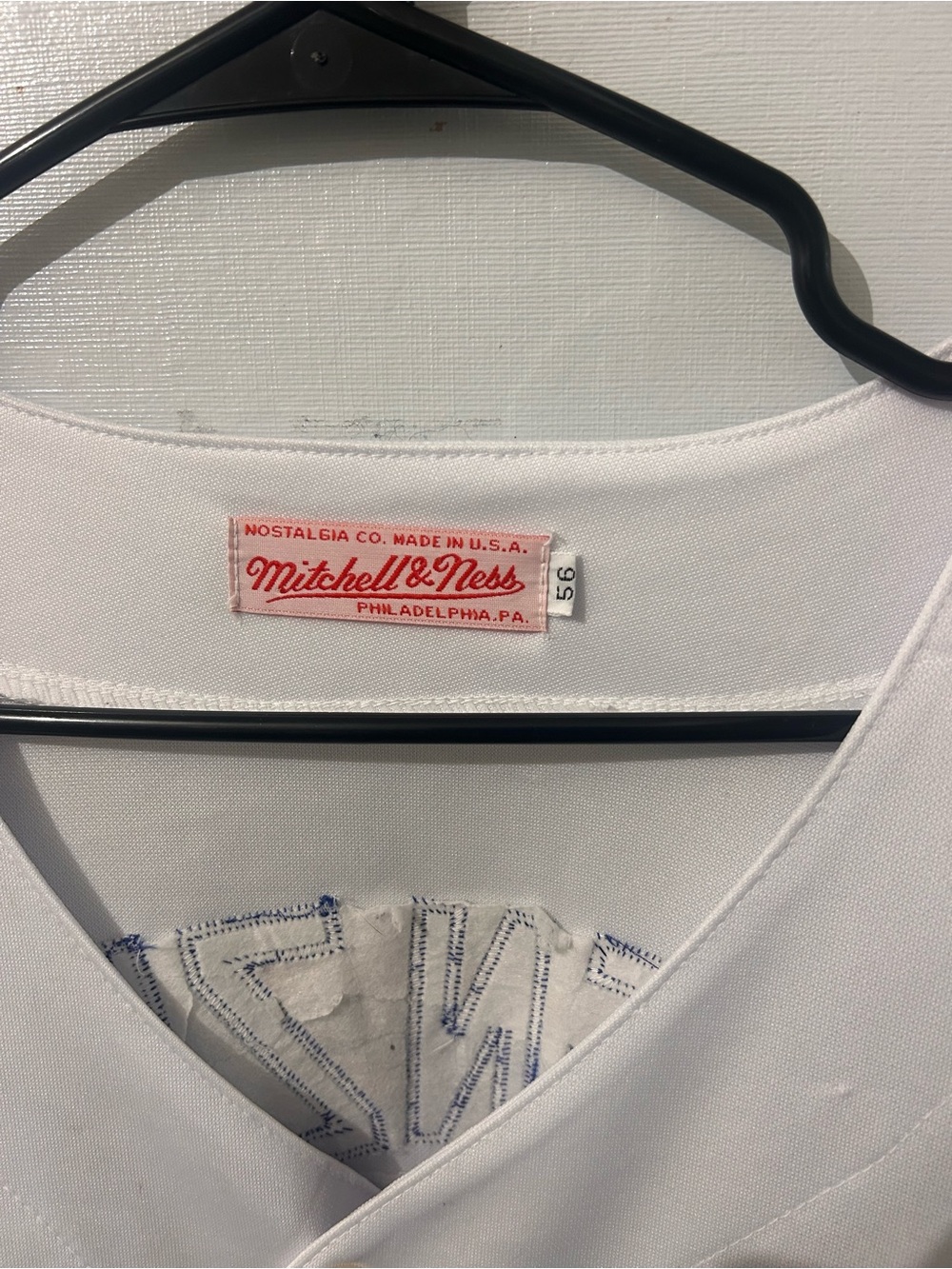 Mitchell & Ness White Baseball Jersey with Blue Stitching - Picture 2 of 6